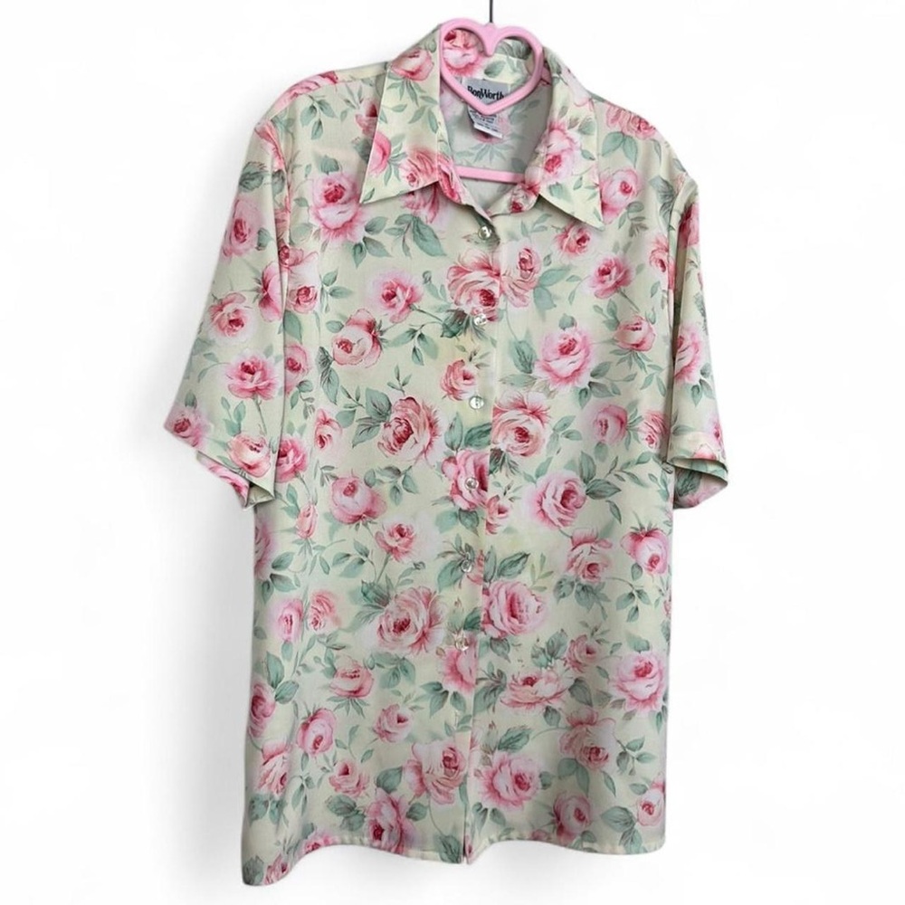 Pink floral button up vintage blouse